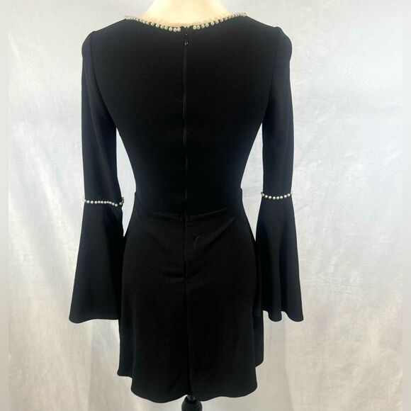 Lulu's long bell sleeve black dress with pearl details size XS - Picture 9 of 12